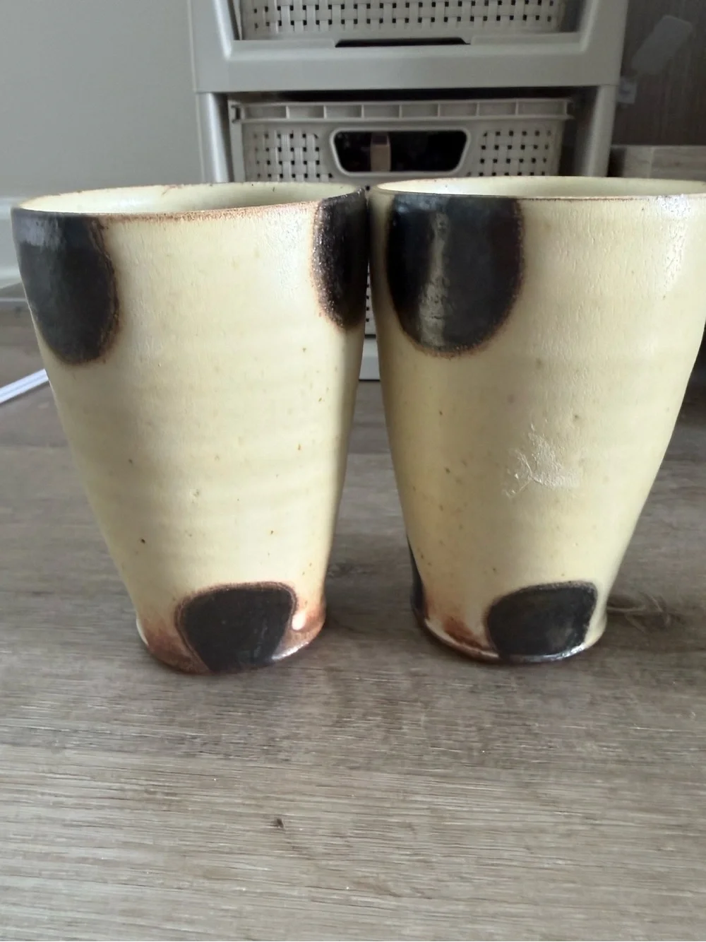 Vintage Signed Studio Pottery Tumblers Set of 2 Handmade Stoneware Cups 5